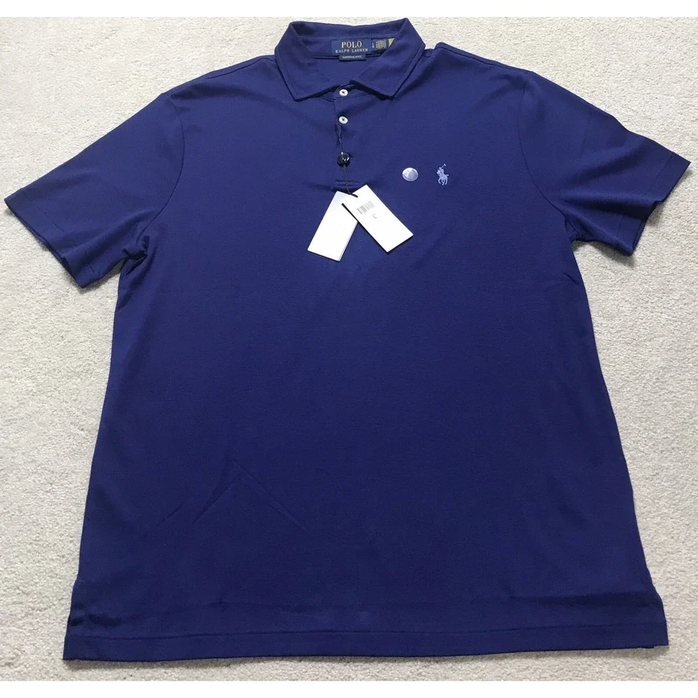 Polo Ralph Lauren Men's Size L Classic Blue‎ Custom Slim Fit S Sleeve Shirt NWT